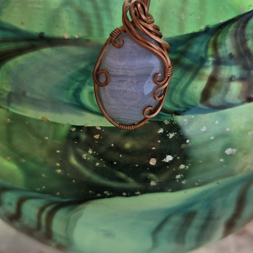 Artisan Copper Wrapped Blue Stone Pendant Necklace